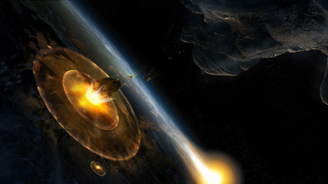 Обои картинки фото космос, арт, катастрофа, удар, армагедон, планета, астероид