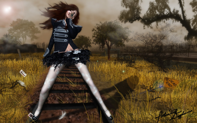 Обои картинки фото 3д, графика, people, люди, трава, девушка