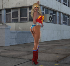 Картинка 3д+графика люди+ people девушка супермен взгляд