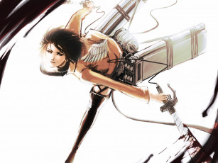 Картинка аниме shingeki+no+kyojin вторжение гигантов солдат белый фон микаса арт атака титанов