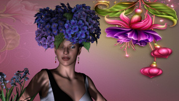 Картинка 3д+графика люди+ people цветы взгляд девушка