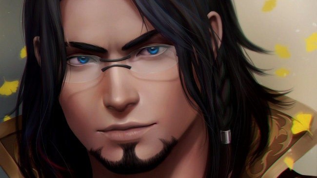 Обои картинки фото разное, арты, портрет, шатен, взгляд, бородка, очки, парень, арт