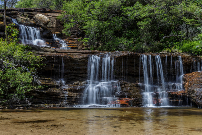 Обои картинки фото природа, водопады, лес, река, водопад