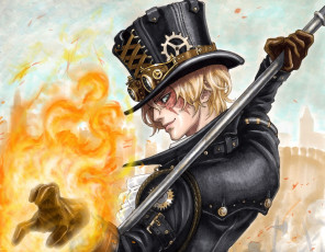 Картинка аниме one+piece парень шляпа огонь