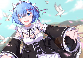 Картинка аниме re +zero+kara+hajimeru+isekai+seikatsu девушка взгляд фон