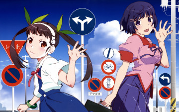 Картинка аниме bakemonogatari фон взгляд девушка