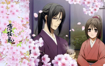 Картинка аниме hakuouki парень цветы девушка сакура