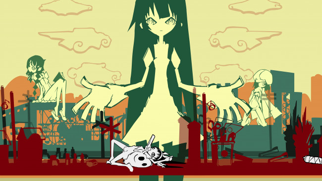 Обои картинки фото аниме, bakemonogatari, девушка, взгляд, фон