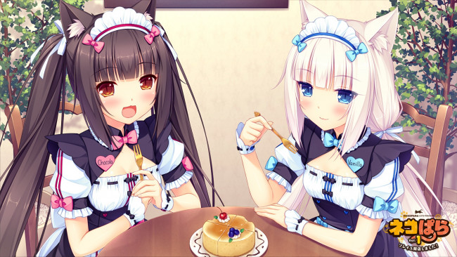 Обои картинки фото nekopara, аниме, взгляд, девушки, фон