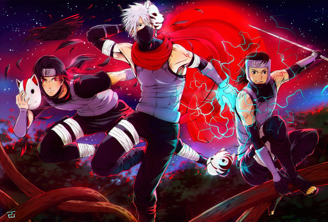 Обои картинки фото аниме, naruto, art, by, agentwhitehawk, itachi, uchiha, kakashi, hatake, yamato, tenzou, anbu