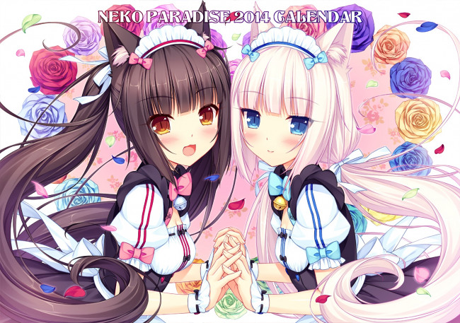 Обои картинки фото аниме, nekopara, фон, взгляд, девушки