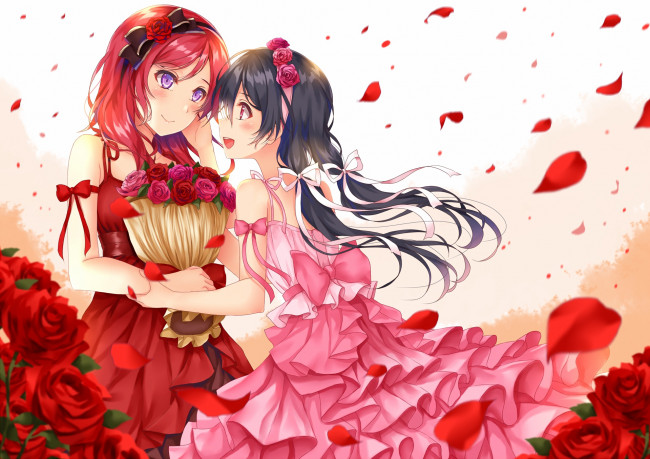 Обои картинки фото аниме, love live,  school idol project, девушки, взгляд, фон