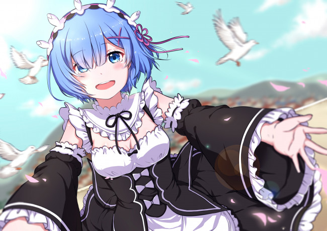 Обои картинки фото аниме, re,  zero kara hajimeru isekai seikatsu, девушка, взгляд, фон