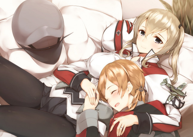 Обои картинки фото аниме, kantai collection, фон, взгляд, девушки