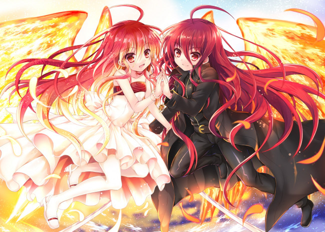 Обои картинки фото аниме, shakugan no shana, девушки, фон, взгляд