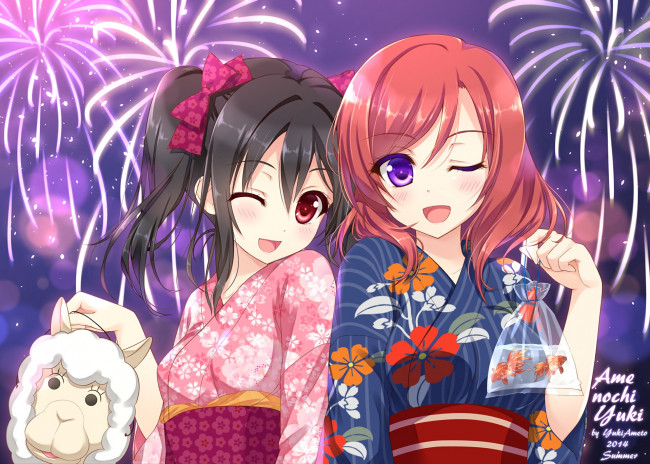 Обои картинки фото аниме, love live,  school idol project, девушки, взгляд, фон