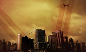 Картинка 3д+графика архитектура+ architecture полосы дома самолет здания город птицы