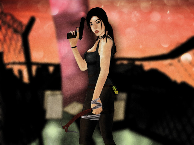 Обои картинки фото рисованное, люди, мобильник, пистолет