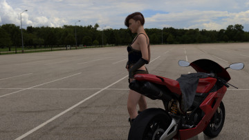 Картинка 3д+графика люди-авто мото+ people-+car+ +moto фон взгляд девушка