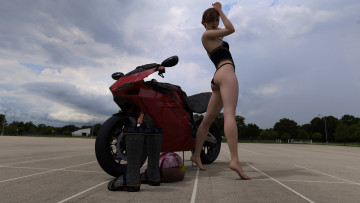 Картинка 3д+графика люди-авто мото+ people-+car+ +moto взгляд девушка фон