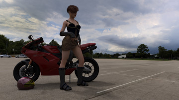 Картинка 3д+графика люди-авто мото+ people-+car+ +moto фон взгляд девушка