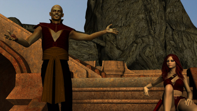 Обои картинки фото 3д графика, фантазия , fantasy, фон, девушки, взгляд