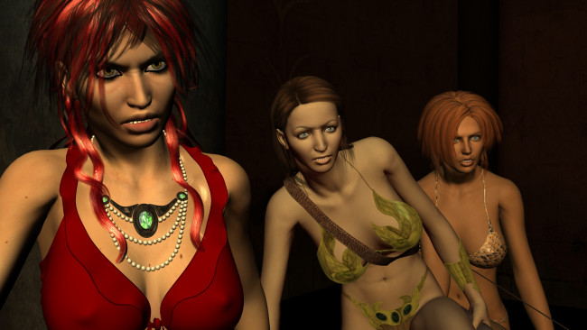 Обои картинки фото 3д графика, фантазия , fantasy, фон, взгляд, девушки