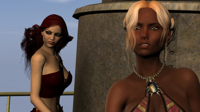 Обои картинки фото 3д графика, фантазия , fantasy, фон, взгляд, девушки