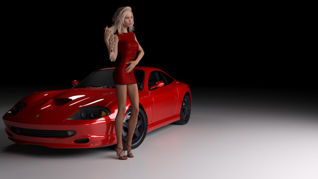 Обои картинки фото 3д графика, люди-авто, мото , people- car ,  moto, взгляд, девушка, автомобиль, фон