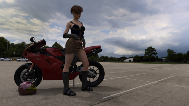 Обои картинки фото 3д графика, люди-авто, мото , people- car ,  moto, фон, взгляд, девушка