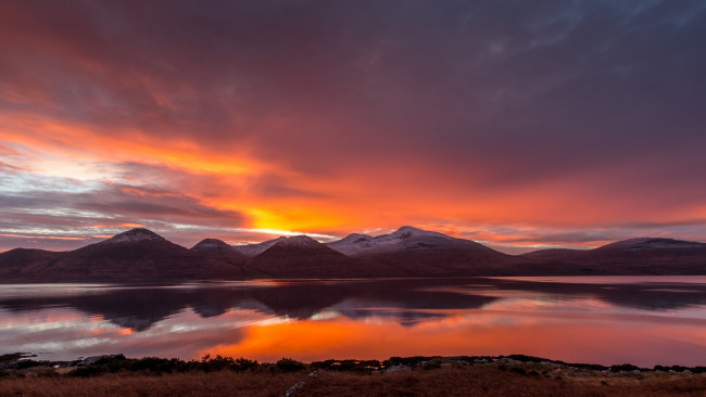 Обои картинки фото природа, восходы, закаты, закат, небо, озеро, горы