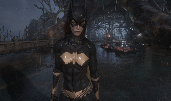 Обои картинки фото batman,  arkham knight, видео игры, фон, взгляд, девушка