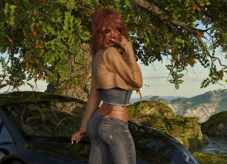 Картинка 3д+графика люди-авто мото+ people-+car+ +moto девушка взгляд фон