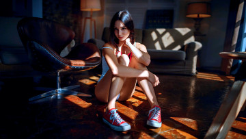 обоя девушки, мария волох, кеды, на, полу, солнце