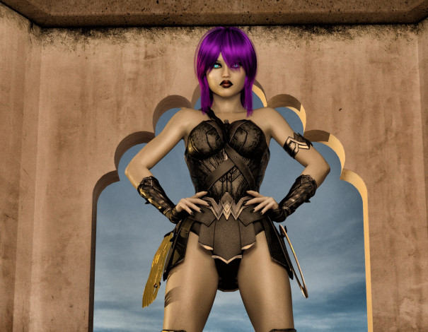 Обои картинки фото 3д графика, фантазия , fantasy, фон, девушка, взгляд