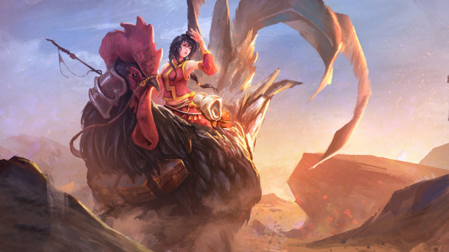 Обои картинки фото фэнтези, красавицы и чудовища, фон, девушка, петух