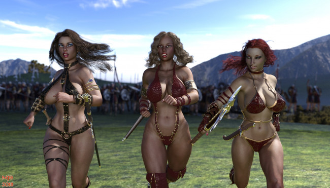 Обои картинки фото 3д графика, фантазия , fantasy, фон, взгляд, девушки