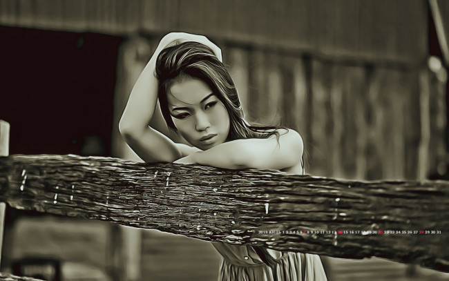 Обои картинки фото календари, компьютерный дизайн, девушка, женщина, calendar, 2019, азиатка