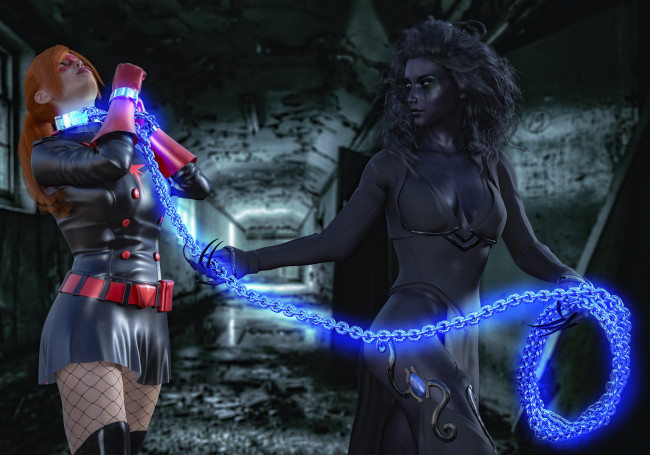 Обои картинки фото 3д графика, фантазия , fantasy, фон, взгляд, девушки