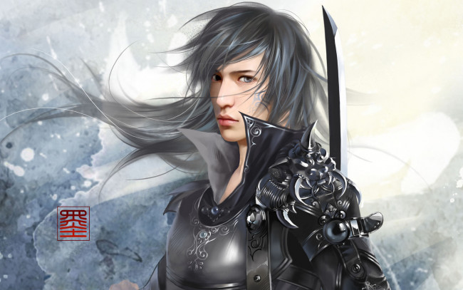 Обои картинки фото фэнтези, люди, парень, броня, меч