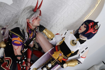 обоя разное, мужчина женщина, девушка, парень, косплей, сара, итто