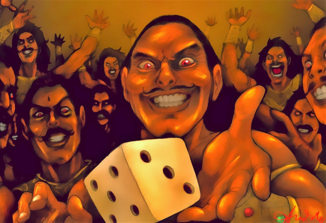 Обои картинки фото рисованное, люди, мужчины, игра, кости