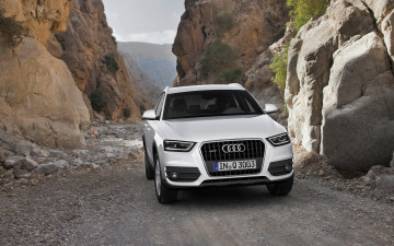обоя audi q3, автомобили, audi, белый, скалы, дорога