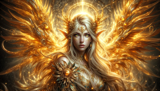 Обои картинки фото фэнтези, ангелы, девушка, ангел, крылья, украшения, свет