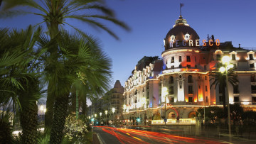 Картинка hotel negresco nice france города огни ночного
