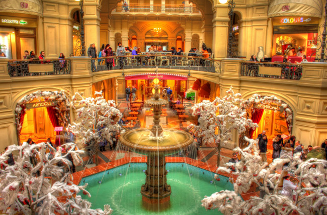 Обои картинки фото фонтан, гуме, интерьер, казино, торгово, развлекательные, центры, гум, москва, магазин