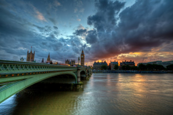 Картинка westminster bridge города лондон великобритания london england river thames вестминстерский мост река темза облака