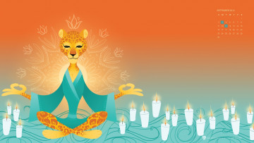 Картинка календари рисованные векторная графика медитация свечи гепард