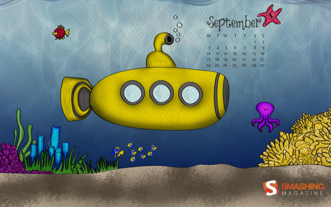 Обои картинки фото календари, рисованные, векторная, графика, подводная, лодка, субмарина