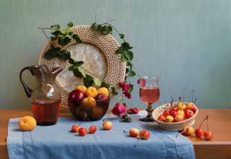 Картинка еда натюрморт бокал абрикосы черешня
